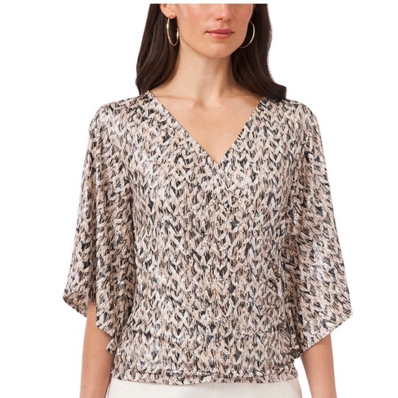 MSK V Neck Foil Knit Faux Wrap top size small - Picture 7 of 16